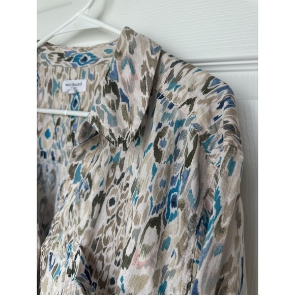 Westbound Woman Abstract Linen Button Up V Neck Blood Women's 2x Plus Sz NWOT - Picture 3 of 5